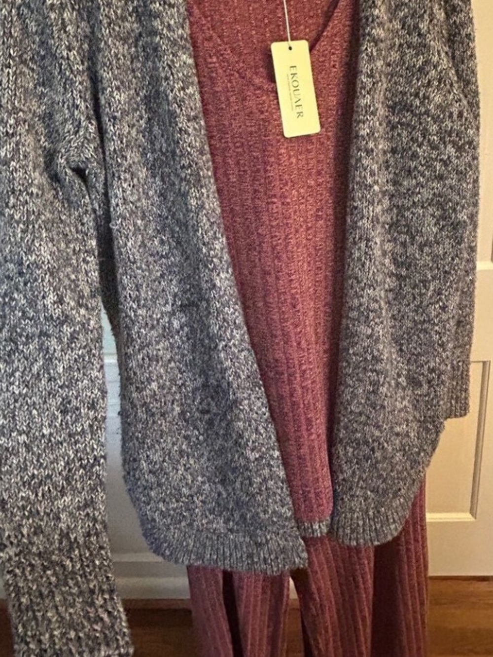 LOFT Gray Open-Front Cardigan Sweater Marled Gray Burgundy White Size Small - Picture 9 of 13